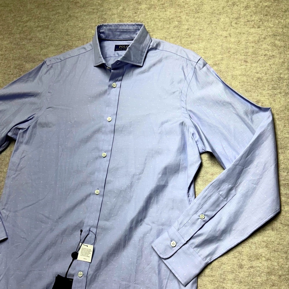 Polo Ralph Lauren Mens Dress Shirt M Light Blue Dotted Extra Slim Fit NWT‎ $125